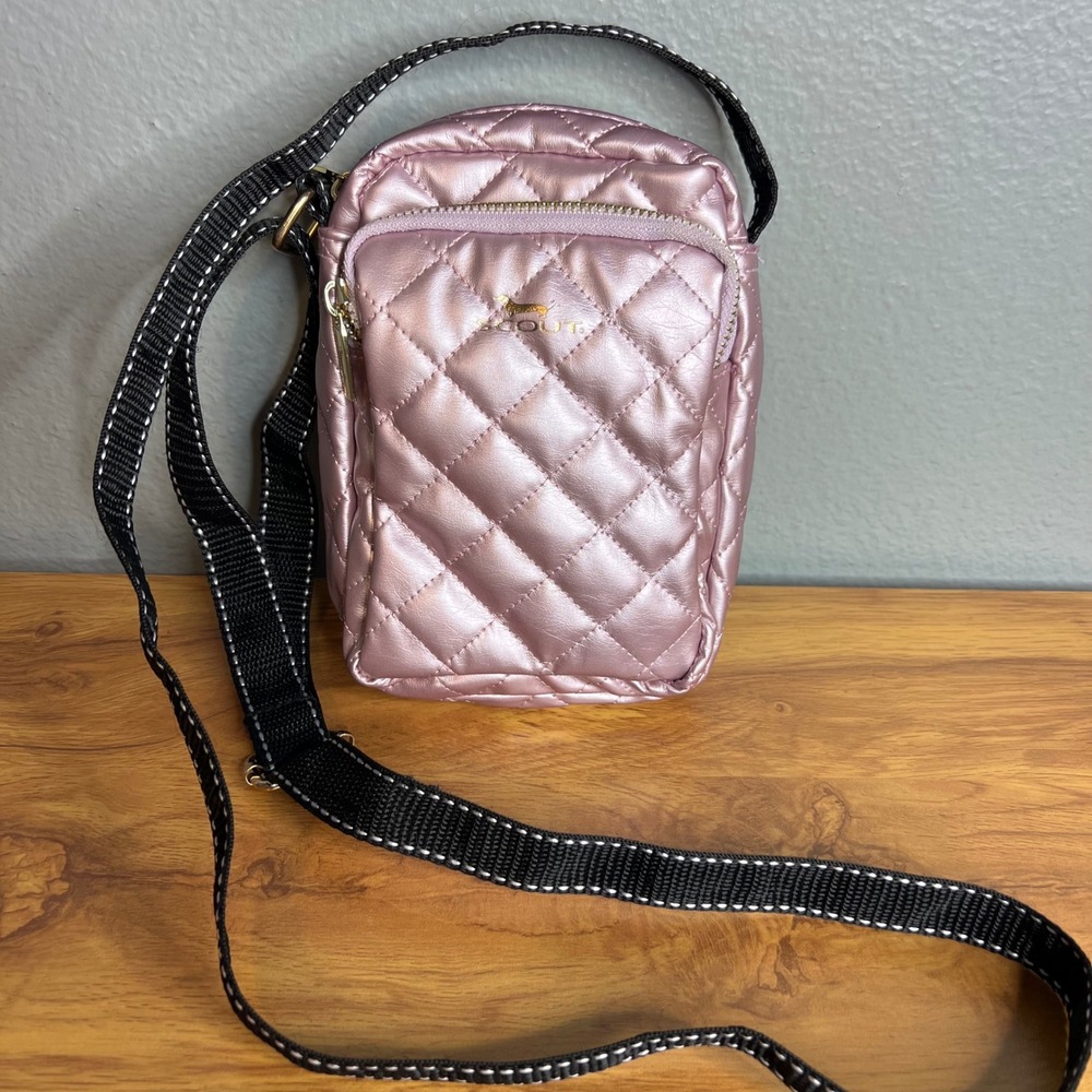 Scout Micromanager Quilted Crossbody Bag Small Metallic Pink Adjustable Casual